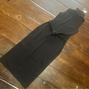 Toccin NY Women's Black Knit Tie-Front Turtleneck-Sleeveless Dress Sz L NWT